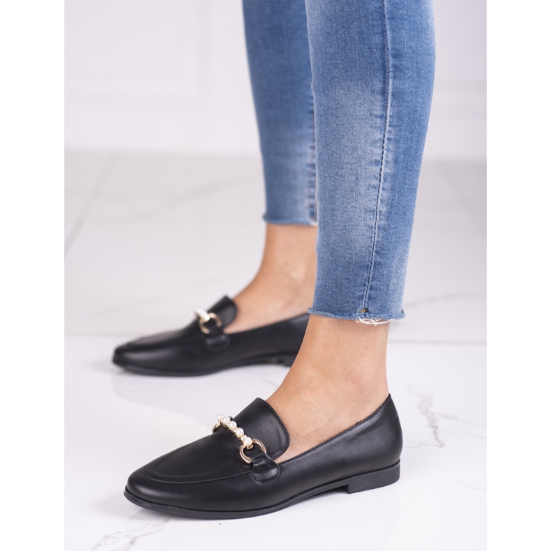Mocassins femme Shelovet noir avec perles 1