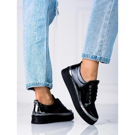 W. Potocki Baskets femme Shelovet en cuir écologique verni noir 2