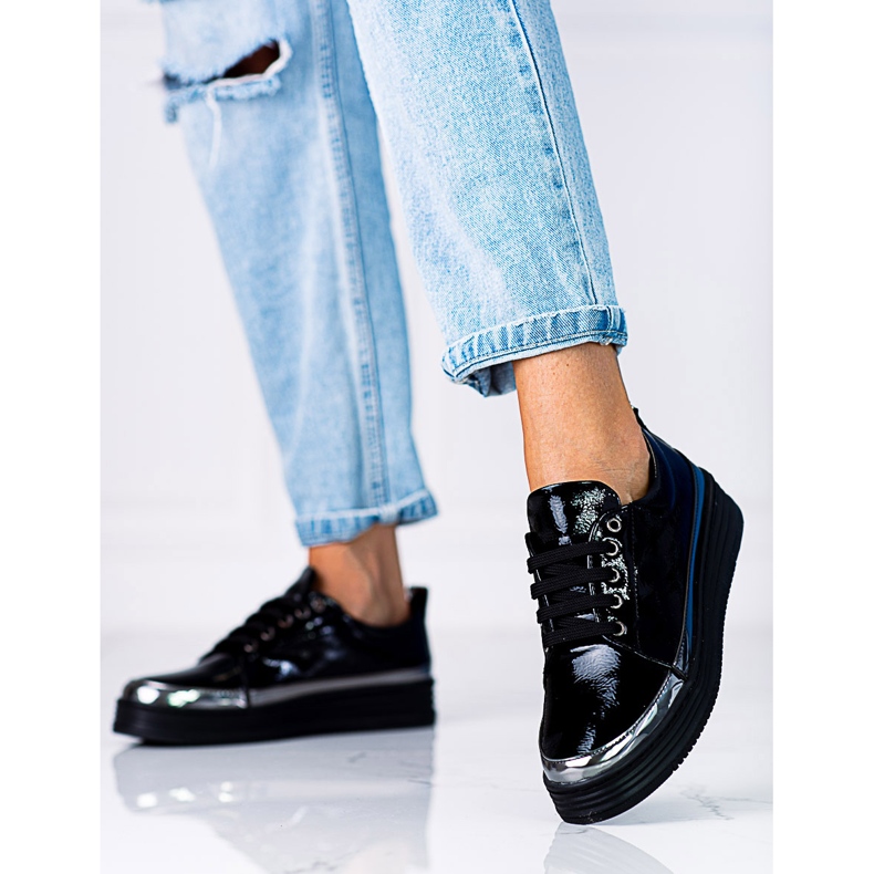 W. Potocki Baskets femme Shelovet en cuir écologique verni noir 1