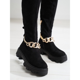 Bottes noires pour femmes sur une semelle épaisse Shelovet en daim écologique 1