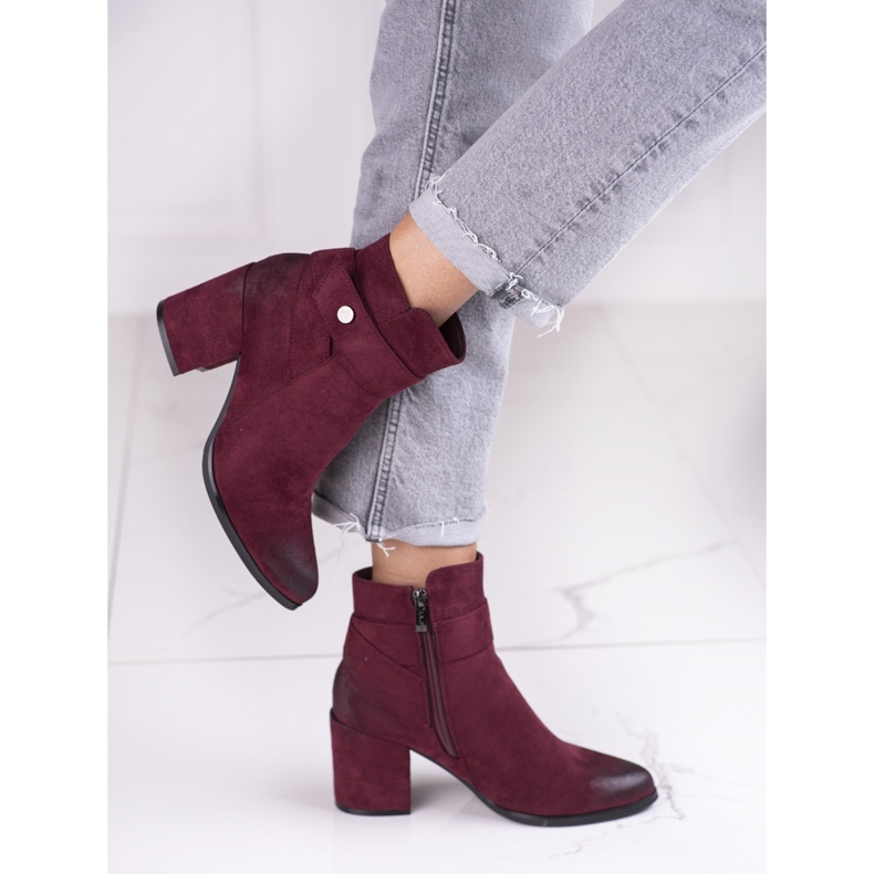 Bottes bordeaux pour dames sur tige en daim écologique Shelovet rouge 2