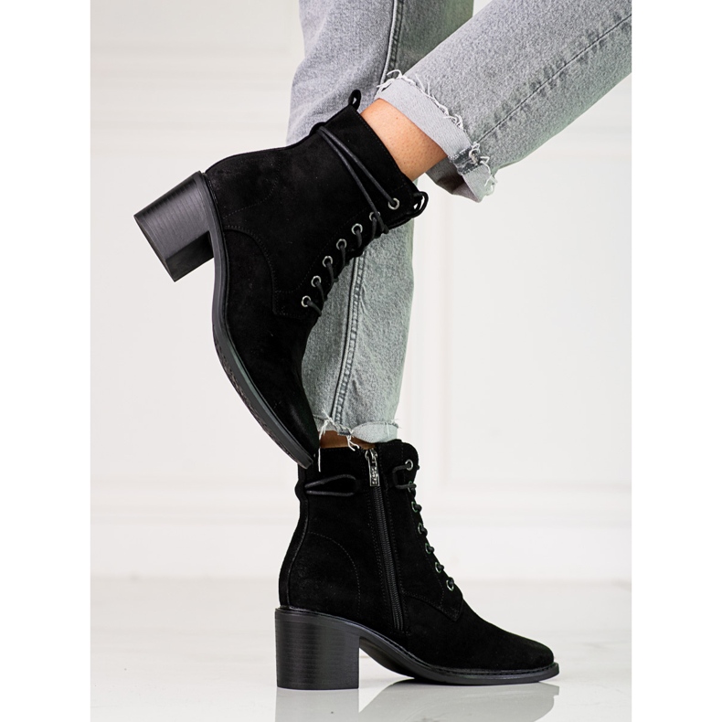 Bottes pour femmes à lacets Shelovet noires en daim écologique le noir 1