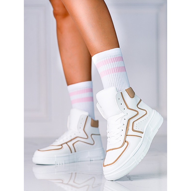 Baskets pour femmes High Shelovet en cuir écologique blanc et beige 1