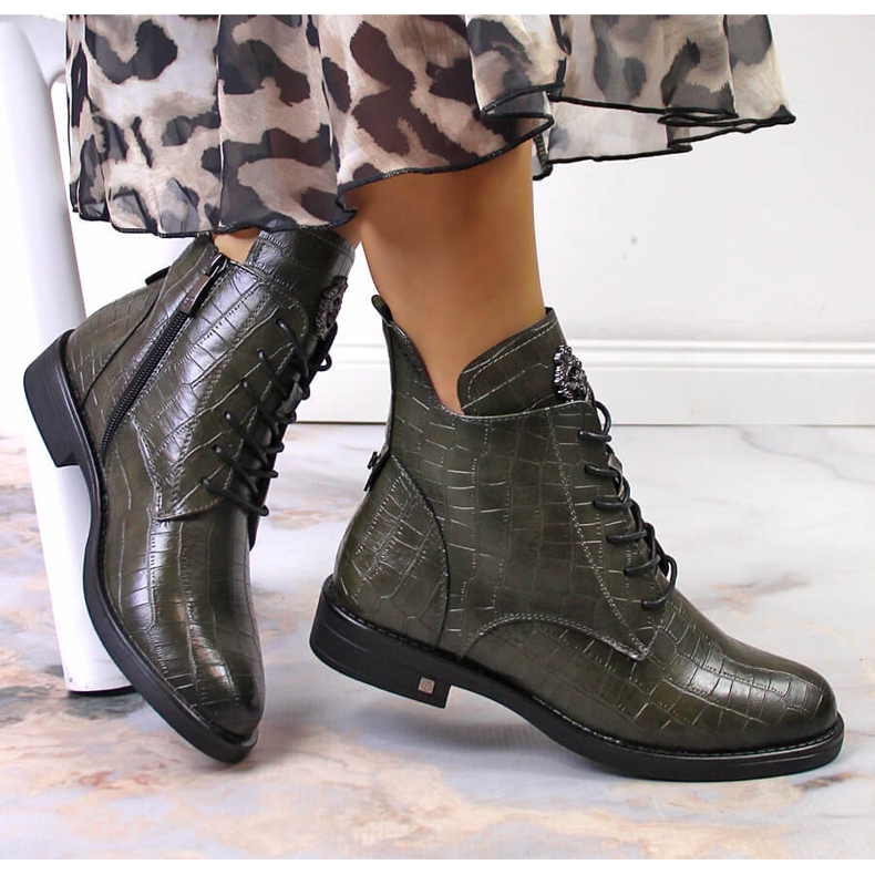 Bottines Potocki Warm Crocodile Vert Femme 1