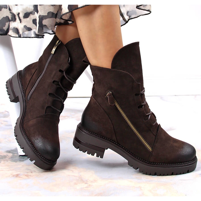 Bottes marron pour femme avec une fermeture éclair, Potocki brun 1