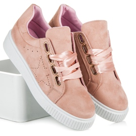 Ideal Shoes Baskets attachées avec un ruban rose 1