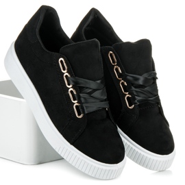 Ideal Shoes Baskets attachées avec un ruban le noir 4