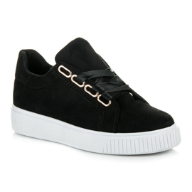 Ideal Shoes Baskets attachées avec un ruban le noir 1