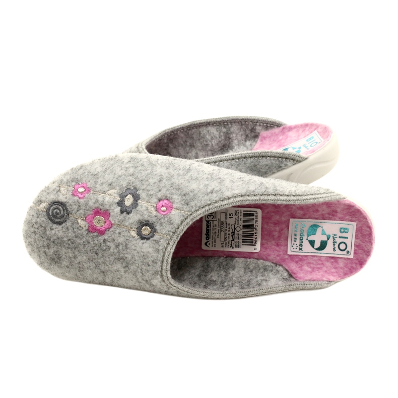 Chaussons en Feutre Gris Adanex 27885 Sara avec Fleurs rose 5