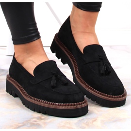 Mocassins femme en daim noir à franges Vinceza le noir 7