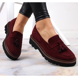 Mocassins femme en daim à franges Vinceza bordeaux rouge 4