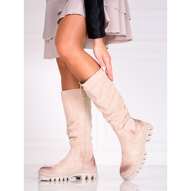 Vinceza Bottes en daim Potocki pour femmes sur une plate-forme beige épaisse 1