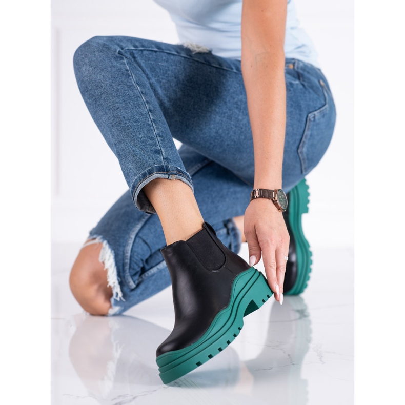 Bottes noires et vertes pour femmes Bottes Shelovet Jodhpur sur la plate-forme le noir 2