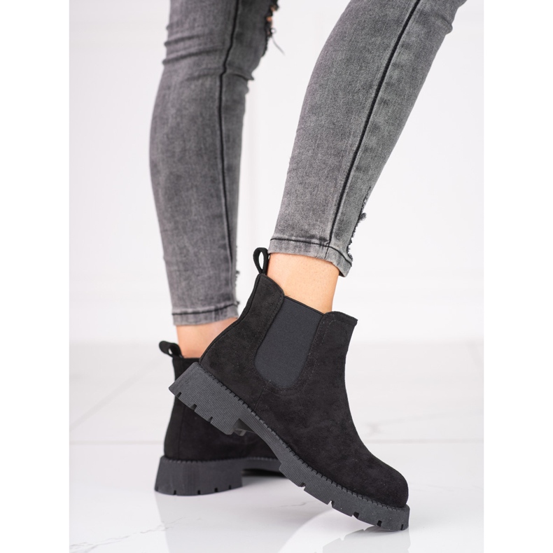 Chelsea boots femme en daim à talons plats Shelovet noir le noir 1