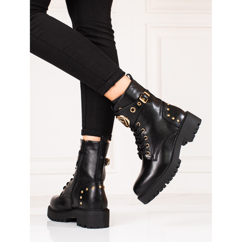 Travailleurs à lacets pour femmes Shelovet avec accessoires dorés le noir 1 Travailleurs à lacets pour femmes Shelovet avec accessoires dorés le noir 1