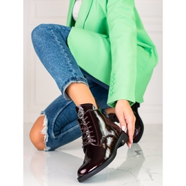 W. Potocki Bottines élégantes laquées Potocki pour femmes avec laçage bordeaux rouge 1