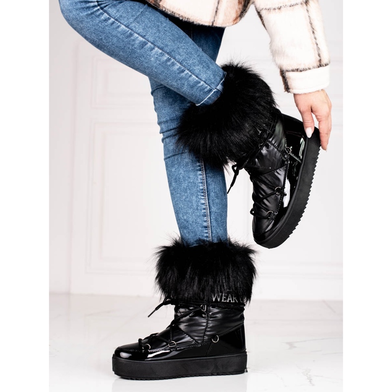 Bottes de neige pour femmes noires avec fourrure Shelovet 1