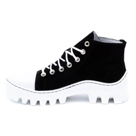 Polbut Bottines femme en cuir D1 noir perle blanche 2