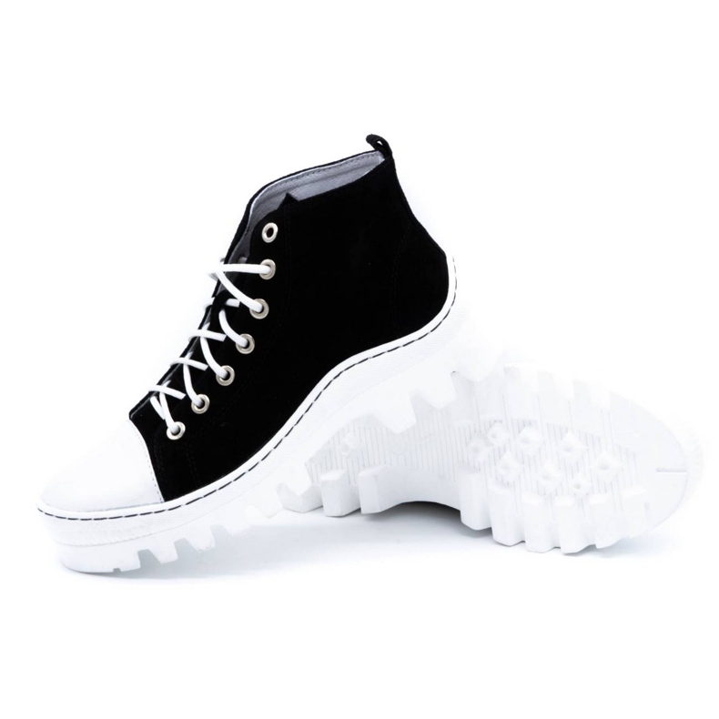 Polbut Bottines femme en cuir D1 noir perle blanche 3