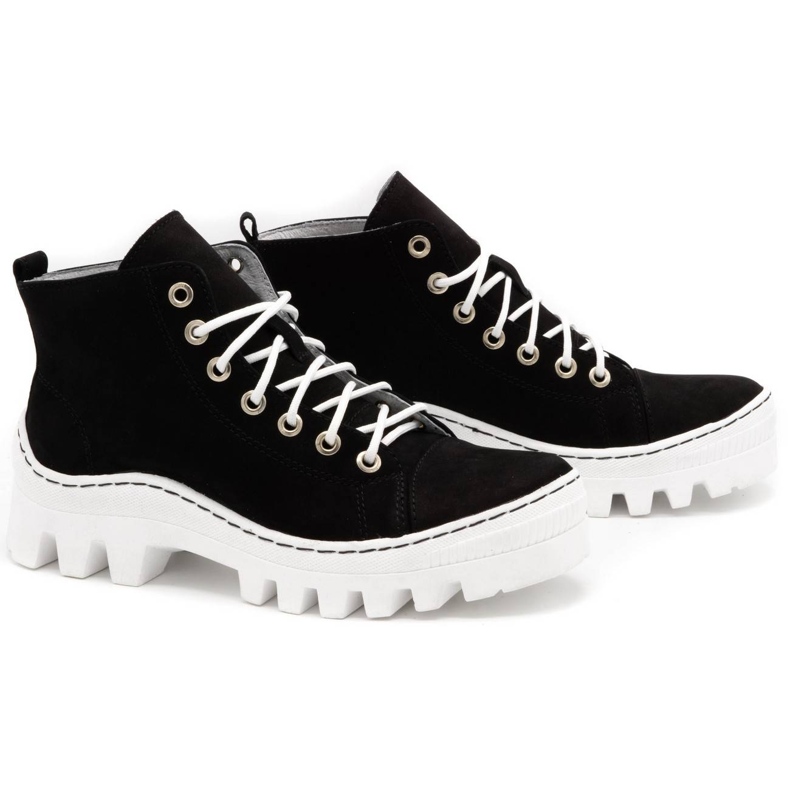 Polbut Bottines femme en cuir D1 noir perle blanche 1