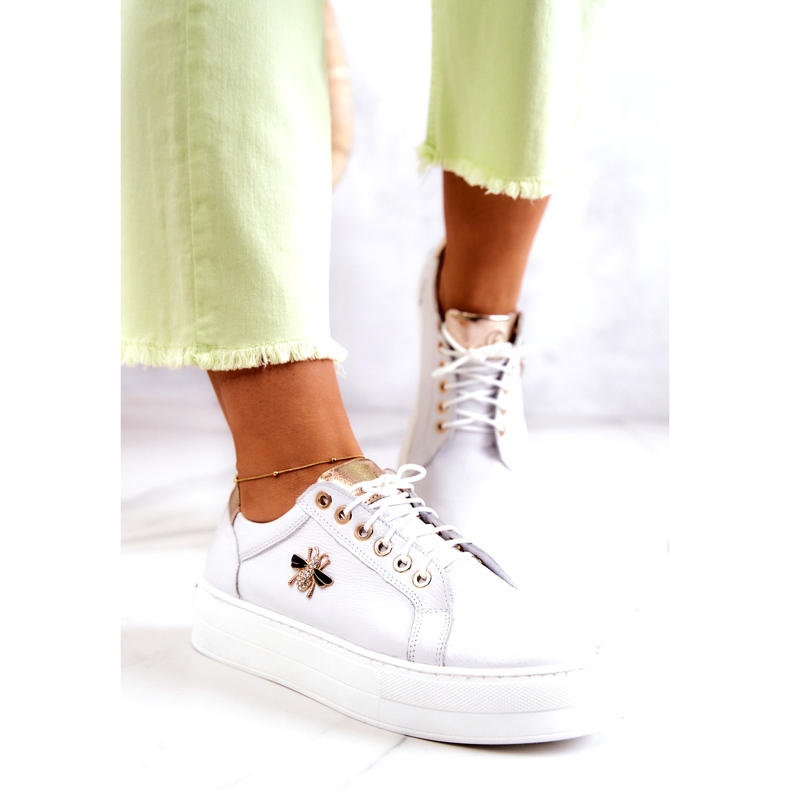 Chaussures de sport en cuir pour femmes sur la plate-forme Filipczyk avec des zircons blancs blanche 3