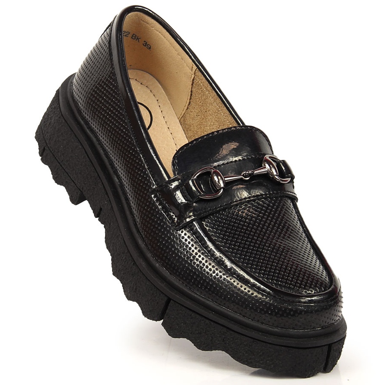 Mocassins pour femmes, laqués, perforés, noirs Filippo 1