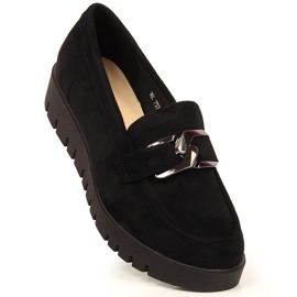 Mocassins pour femmes sur la plate-forme en daim écologique noir Sergio Leone 1