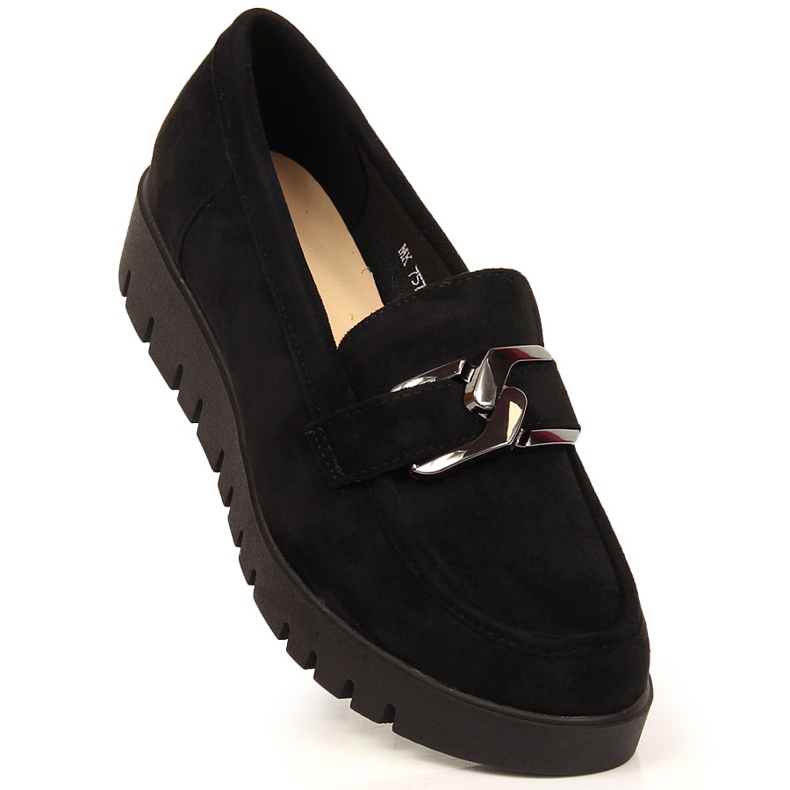 Mocassins pour femmes sur la plate-forme en daim écologique noir Sergio Leone 1