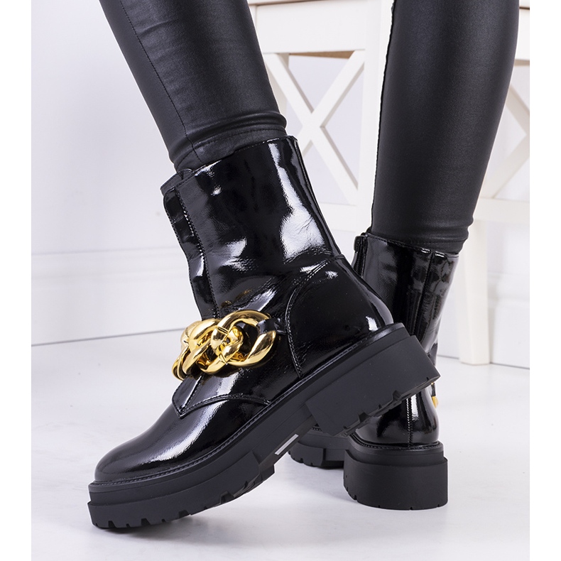 BM Bottines noires feuille d'or 1
