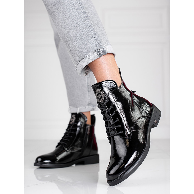 W. Potocki Bottines élégantes laquées Potocki pour femmes avec laçage noir 1