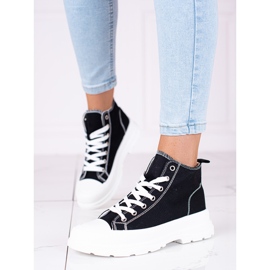 Baskets hautes à lacets noires et blanches pour femmes sur la plateforme Shelovet 1