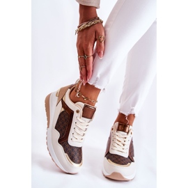 PG1 Chaussures de sport pour femmes sur un coin, éco-cuir, blanc-marron Catrine beige brun doré 1