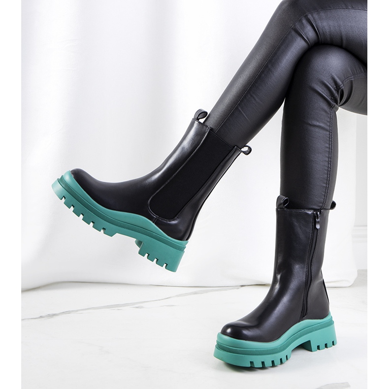 PA1 Bottes noires sur la plate-forme Ruket verte le noir 2