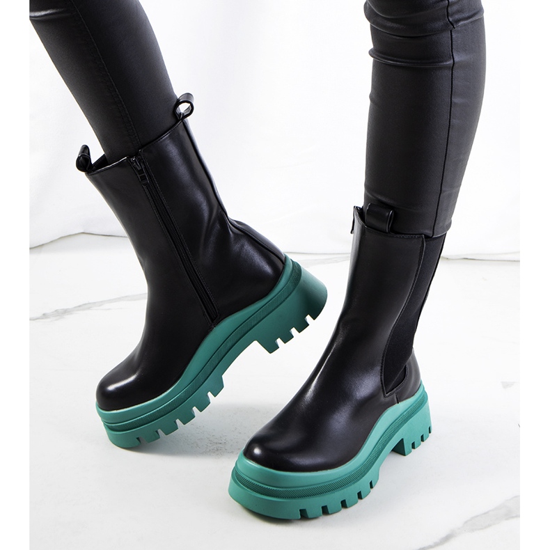 PA1 Bottes noires sur la plate-forme Ruket verte le noir 1