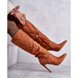 Bottes en daim classiques sur un talon aiguille Ameya camel brun 1
