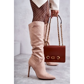 Bottes à Talons Classiques en Daim Beige Ameya 10