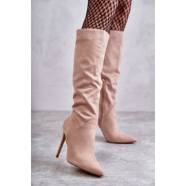 Bottes à Talons Classiques en Daim Beige Ameya 6