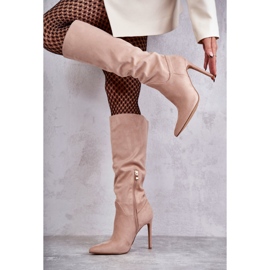 Bottes à Talons Classiques en Daim Beige Ameya 9