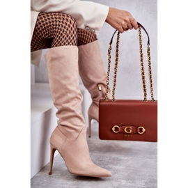 Bottes à Talons Classiques en Daim Beige Ameya 12