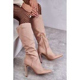 Bottes à Talons Classiques en Daim Beige Ameya 13