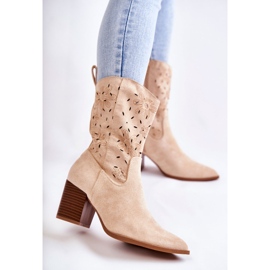FB1 Bottes en daim pour femme avec bottes de cowboy Ariane beiges 1