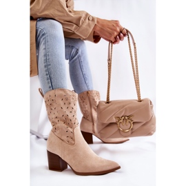FB1 Bottes en daim pour femme avec bottes de cowboy Ariane beiges 7
