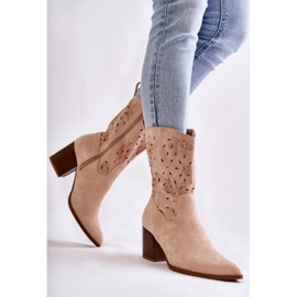 FB1 Bottes en daim pour femme avec bottes de cowboy Ariane beiges 5