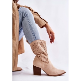 FB1 Bottes en daim pour femme avec bottes de cowboy Ariane beiges 8