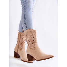 FB1 Bottes en daim pour femme avec bottes de cowboy Ariane beiges 4
