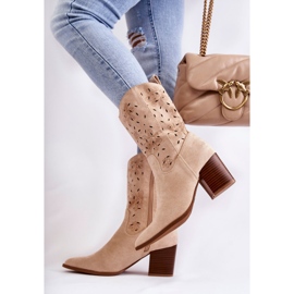 FB1 Bottes en daim pour femme avec bottes de cowboy Ariane beiges 6
