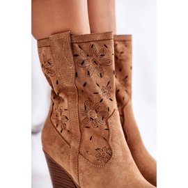 FB1 Bottes de cow-boy en daim à la mode avec des fleurs Camel Coralie brun 6