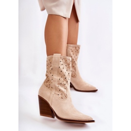 FB1 Bottes de cow-boy en daim à la mode avec des fleurs de Coralie beiges 8