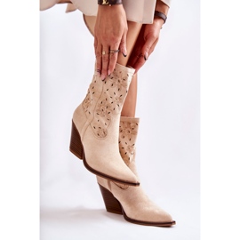 FB1 Bottes de cow-boy en daim à la mode avec des fleurs de Coralie beiges 11