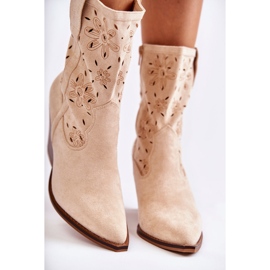 FB1 Bottes de cow-boy en daim à la mode avec des fleurs de Coralie beiges 9